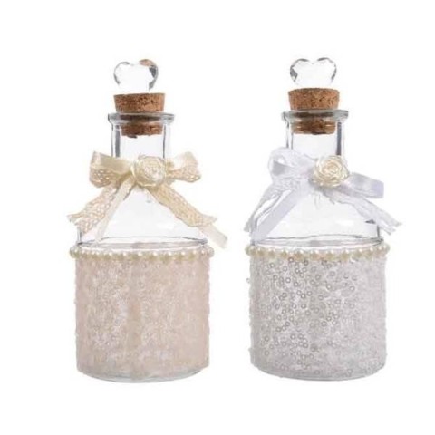 BOTTIGLIA IN VETRO DECOR.CON PERLE 2 ASS